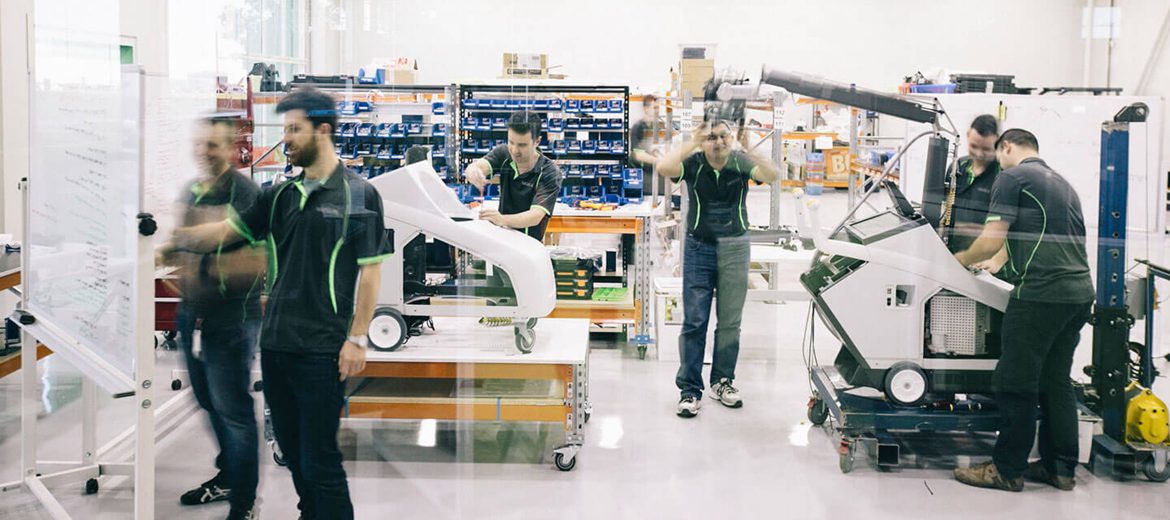 ENGINEERS AT MICRO-X’S ADELAIDE FACTORY ASSEMBLE THEIR FLAGSHIP PRODUCT, THE ‘CARESTREAM DRX REVOLUTION NANO’ X-RAY UNIT.