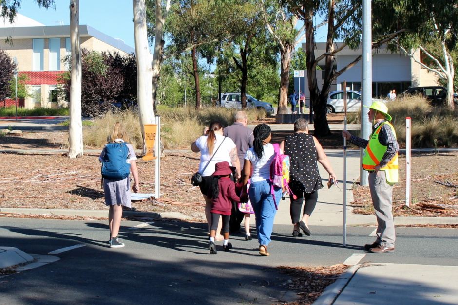 parents and children at school crossing